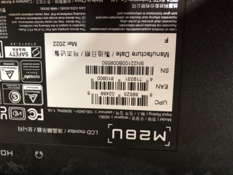 Photo 1 of GIGABYTE M28U 28" 144Hz Gaming Monitor, 3840 x 2160 SS IPS Display, 2ms (MPRT) Response Time, 9?4% DCI-P3, VESA Display HDR400, FreeSync Premium Pro, 1x Display Port 1.4, 2x HDMI 2.1

-powers on 