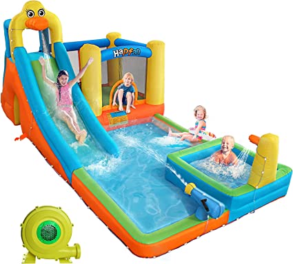 Photo 1 of Hapfan Inflatable Water Slide Park, 8 in 1 Water Bounce House with Blower,Bouncer,Splash Pool