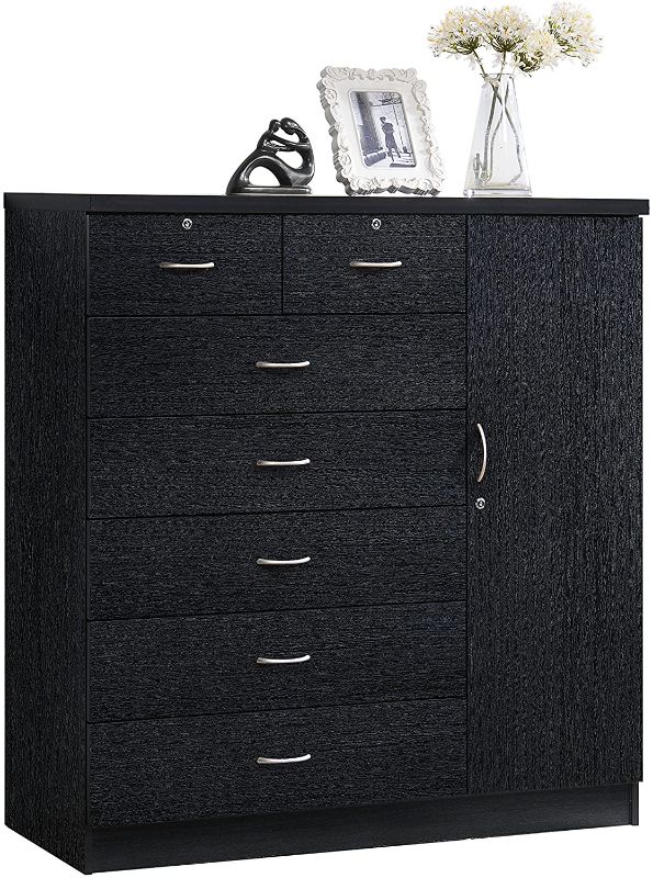 Photo 1 of **INCOMPLETE BOX 2 OF 2 ONLY***Hodedah 7 Drawer Jumbo Chest, Five Large Drawers, Two Smaller Drawers with Two Lock, Hanging Rod, and Three Shelves | Black

