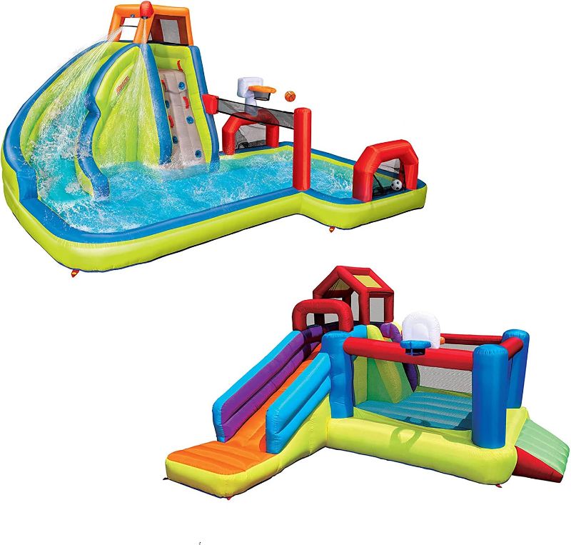 Photo 1 of BANZAI 2-in1 Ultimate Combo Pack Bouncer and Water Parks, Length: 15 ft 2 in, Width: 13 ft 4 in, Height: 7 ft 11 in, Inflatable Outdoor Backyard Water Slide Splash Toy
