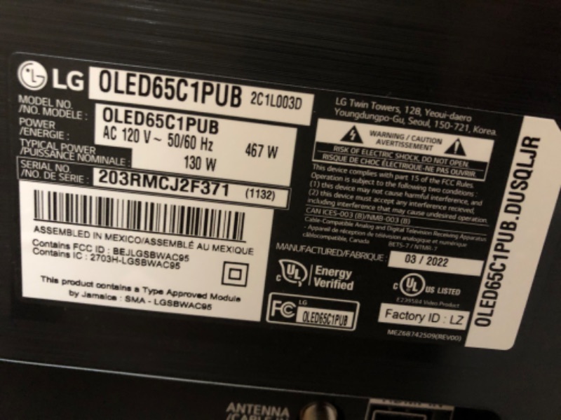 Photo 2 of LG OLED C1 Series 65” Alexa Built-in 4k Smart TV, 120Hz Refresh Rate, AI-Powered 4K, Dolby Vision IQ and Dolby Atmos, WiSA Ready, Gaming Mode (OLED65C1PUB, 2022)
