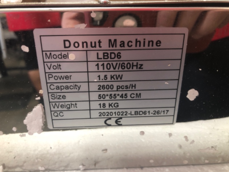 Photo 6 of **PARTS ONLY**DAMAGED**MISSING PARTS** VEVOR 110V Commercial Automatic Donut Making Machine, 6 Rows Auto Doughnut Maker 9.5L Hopper, Intelligent Control Panel
