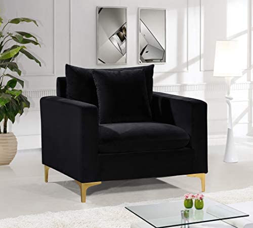 Photo 1 of **MINOR WARE TO UNIT** Meridian Furniture 633Black-C Naomi Collection Modern | Contemporary Velvet Upholstered Chair with Stainless Steel Base  Chrome Finish, Black
