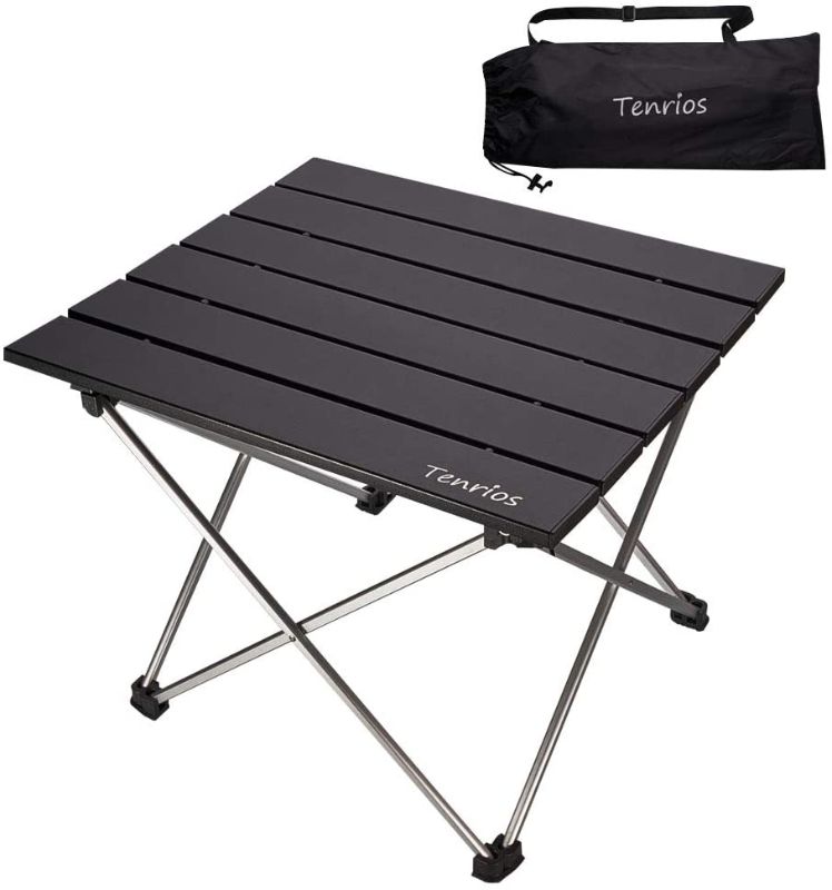 Photo 1 of **MINOR DAMAGE** Portable Camping Table, Collapsible Beach Table Folding Side Table Aluminum Top with Carry Bag for Outdoor Cooking, Hiking, Travel, Picnic, RV Fold Black

