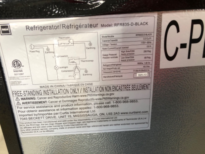 Photo 2 of **DENTED** RCA RFR835 2 Reversible Doors-Adjustable Thermostat, 3.2 Cu. Ft, Black
