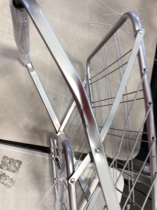 Photo 4 of **Damaged** Shopping Cart, Jumbo Double Basket Grocery Cart 330 lbs Capacity Folding Shopping Cart with 360° Rolling Swivel Wheels Super Loading Utility Shopping Cart for Laundry, Shopping, Grocery, Luggage
