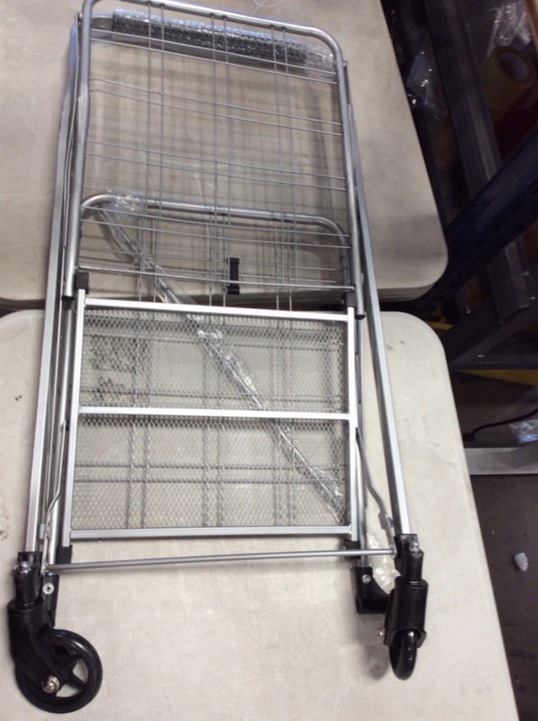 Photo 3 of **Damaged** Shopping Cart, Jumbo Double Basket Grocery Cart 330 lbs Capacity Folding Shopping Cart with 360° Rolling Swivel Wheels Super Loading Utility Shopping Cart for Laundry, Shopping, Grocery, Luggage
