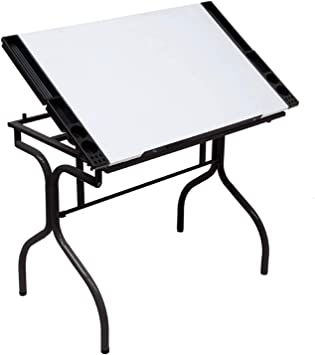 Photo 1 of Studio Designs Folding Modern Top Adjustable Drafting Table Craft Table Drawing Desk Hobby Table Writing Desk Studio Desk, 35.25" W x 23.75" D, Black / White