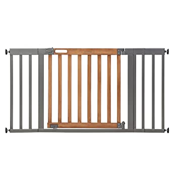 Photo 1 of Summer West End Safety Baby Gate, Honey Oak Stained Wood with Slate Metal Frame – 30” Tall, Fits Openings up to 36” to 60” Wide, Baby and Pet Gate for Wide Spaces and Open Floor Plans