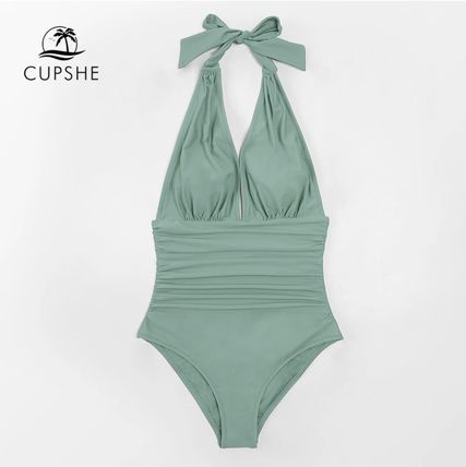 Photo 1 of CUPSHE Ruched Halter One-Piece Swimsuit For Women Green Sexy V-neck Backless Monokini Swimwear 2022 Bathing Suits Beachwear size medium 
