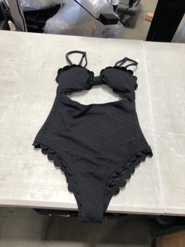 Photo 2 of Black Knotted Scalloped One Piece Swimsuit size medium 