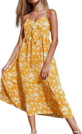 Photo 1 of CUPSHE Women's Floral Print V Neck Sleeveless Button Mid Calf Dress
size medium 
