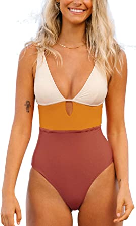 Photo 1 of CUPSHE Women's One Piece Swimsuit Color Block Keyhole Cutout Bathing Suit size XL