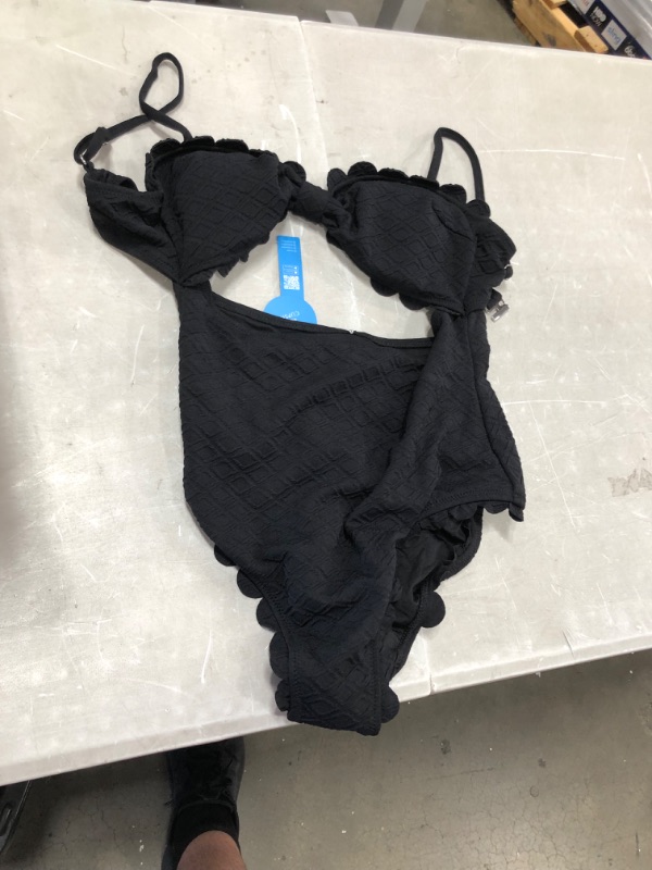 Photo 2 of Black Knotted Scalloped One Piece Swimsuit
size large 