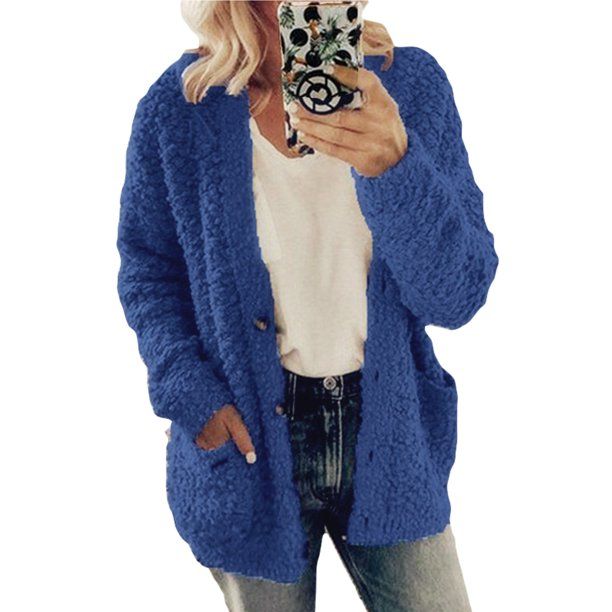 Photo 4 of 2 item bundle 
Plus Size Womens Fluffy Faux Fur Parka Jacket Coat Ladies Loose Button Pocket Teddy Bear Winter Warm Outwear Cardigan
size large 
Time and Tru Women's Tiered Knit Dress
size medium 