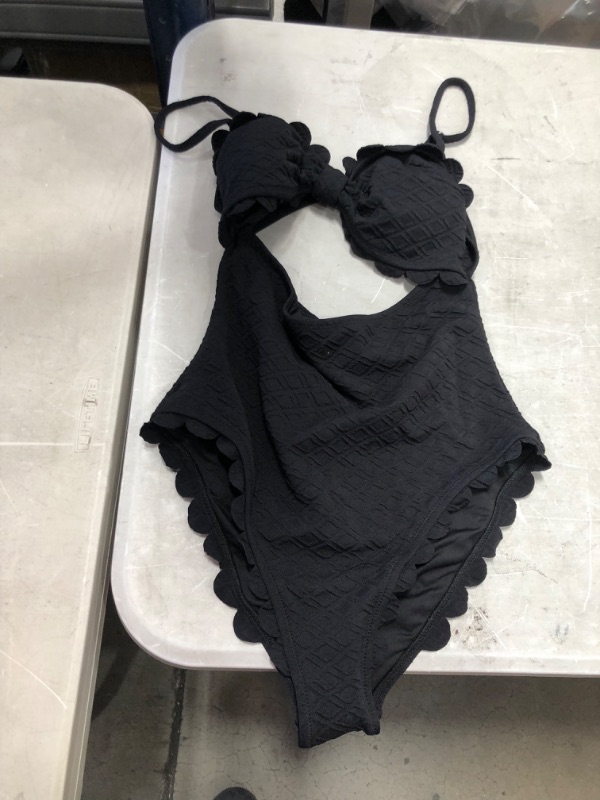 Photo 2 of Black Knotted Scalloped One Piece Swimsuit
size large 