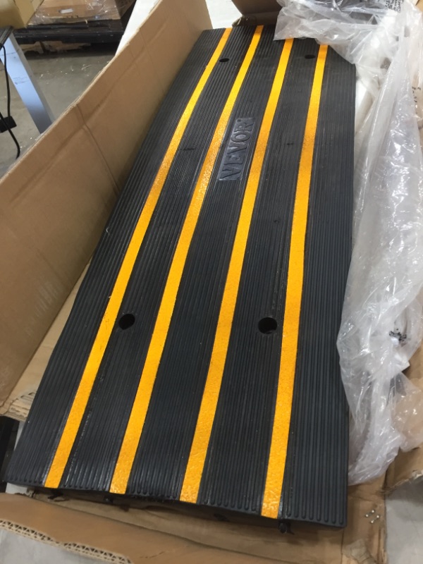 Photo 2 of  Car Driveway Rubber Curb Ramps Heavy Duty 22000lbs Capacity Threshold Ramp 2.5 Inch High Cable Cover Curbside Bridge Ramp for Loading Dock Garage Sidewalk (1-Channel, 1Pack-Curb Ramp)
