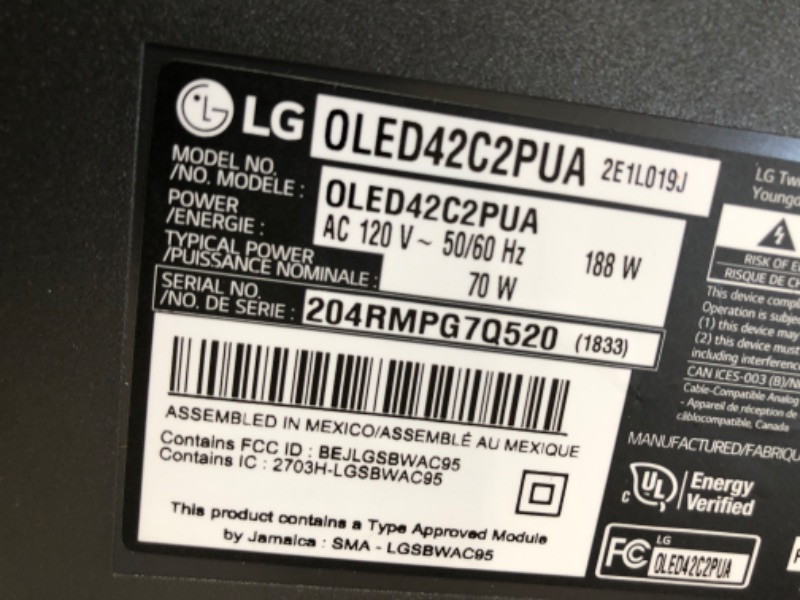 Photo 5 of PARTS ONLY DID NOT POWER ON
LG - 42" Class C2 Series OLED evo 4K UHD Smart webOS TV