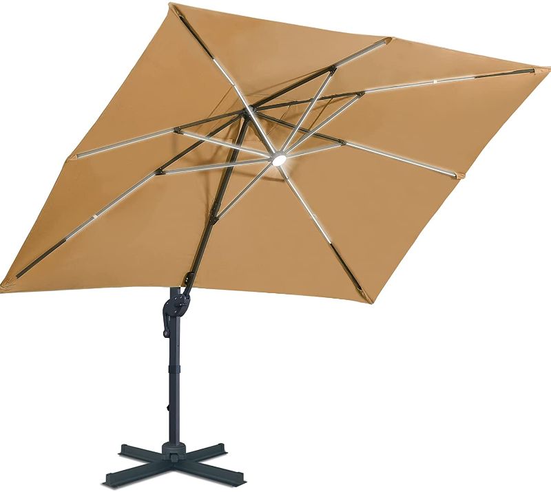 Photo 1 of ***PARTS ONLY*** Sunnyglade 10x13ft Solar Powered LED Cantilever Patio Umbrella Square Deluxe Offset Umbrella 360°Rotation & Integrated Tilting System & LED lights for Market Garden Deck Pool Backyard Patio
