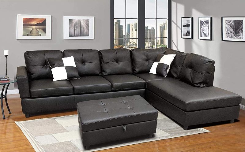 Photo 1 of **INCOMPLETE BOX 1 OF 3 ONLY **Sofa Sectional Sofa, L-Shape Faux Leather Sectional Sofa Couch Set with Chaise, Ottoman, 2 Toss Pillow Using for Living Room Furniture.?Black?
