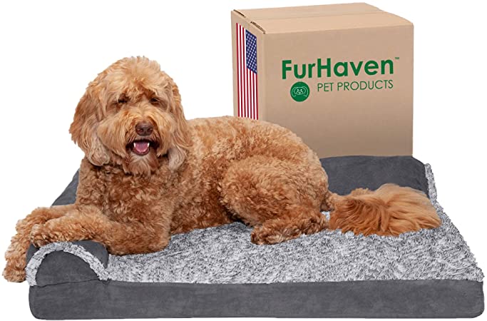 Photo 1 of 
Furhaven Pet Bed for Dogs and Cats - Two-Tone Faux Fur and Suede L-Shaped Chaise Egg Crate Orthopedic Dog Bed, Removable Machine Washable Cover - Stone Gray...
Color:L Chaise Bed - Two-Tone Stone Gray
Size:Large
arge, 36" x 27" x 6.5" (3" Foam; Sleep Sur