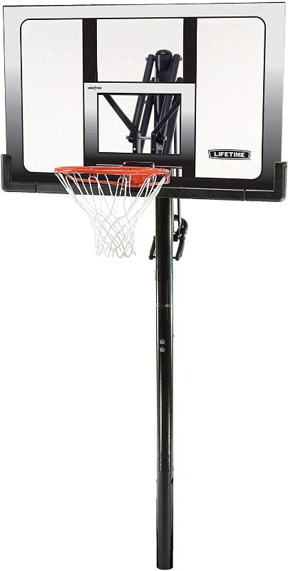 Photo 1 of **DAMAGED MISSING PARTS** Lifetime 71281 In Ground Power Lift Basketball System, 52 Inch Shatterproof Backboard
