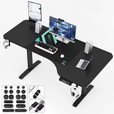 Photo 1 of Jwx L-Shaped Electric Standing Desk, 63 inches Height Adjustable Stand up Table, sit Stand Desk with Cup Holder, Headphone Hook, Cable Manager, and Mouse pad, Carbon Fiber Textured Panel
Product Dimensions	29.5"D x 63"W x 29"H