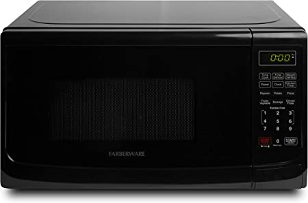 Photo 1 of Farberware Compact Countertop Microwave Oven, 0.7 Cu. Ft. 700-Watt with LED Lighting, Child Lock, Easy Clean Grey Interior, Retro Black