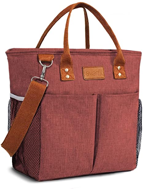 Photo 1 of Everfit Premium Large Insulated Lunch Tote Bag with Pockets and Shoulder Strap, 20-Can Capacity Ideal for 40z Bottles, For Women Men Work College | Wine Red, Large (10L)