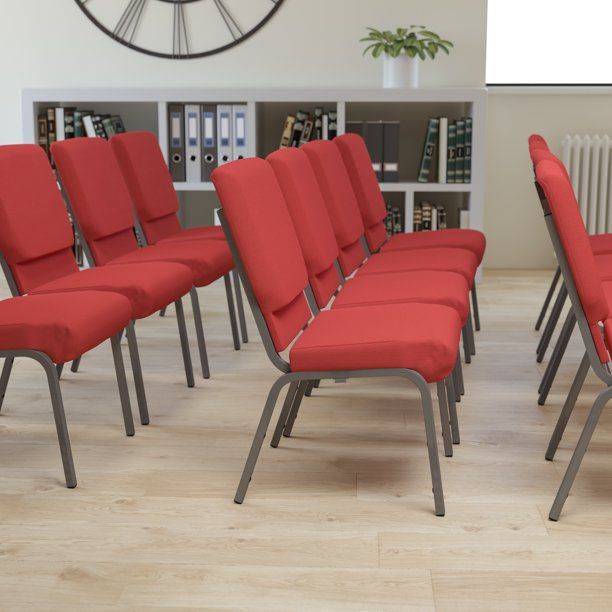 Photo 1 of **MISSING HARDWARE** Flash Furniture HERCULES Series 18.5''W Stacking Church Chair in Red Fabric - Silver Vein Frame
