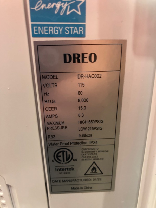 Photo 8 of PARTS ONLY UNABLE TO TEST OUTLET PRONGS ARE BENT 
Dreo Inverter Window Air Conditioner, 8000 BTU AC Unit for Room Bedroom, Easy Installation, 42db Ultra Quiet, 35% Energy Savings, Cools Up to 350 sq ft, White,DR-HAC002