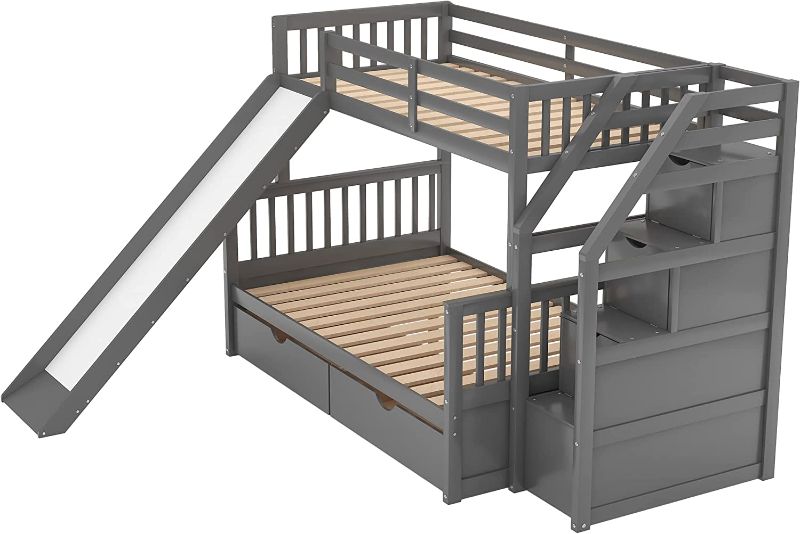 Photo 1 of ***INCOMPLETE BOX 1 OF 3*** STAIRS ONLY!!***
Twin Over Full Bunk Beds, Storage Low Bunk Beds with Slide and Staircase, No Box Spring Needed (Low Bunk Beds Twin Over Full Grey)
