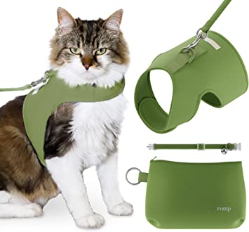 Photo 1 of Cat Harness, Collar & Leash Set - Escape Proof Adjustable Choke Free Velcro Harness Vest for Walking Cats & Kittens (Matcha Green, Large)