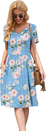 Photo 1 of DB MOON Women Summer Casual Short Sleeve Dresses Empire Waist Dress with Pockets, Size X-Large