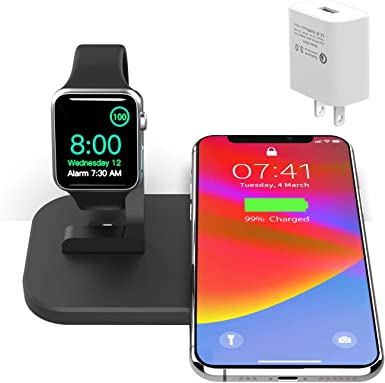 Photo 1 of BNCHI 2 in 1 Aluminum Alloy Wireless Charging Station Compatible iWatch 6 6/5/4/3/2/1/iPhone 13/13 pro/12/12 pro/11/11pro/X/Xs/Xs MAX/8 Plus/8(Matte Black)