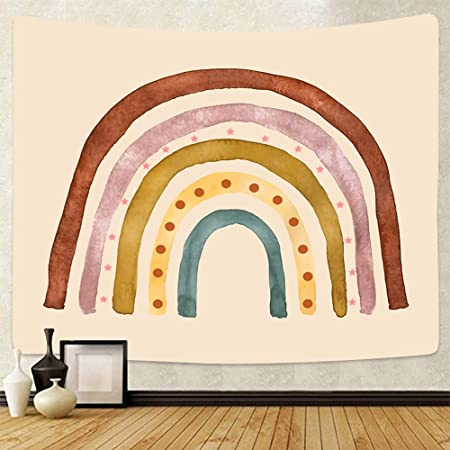 Photo 1 of 2 Sets of YANR Rainbow Boho Tapestry Wall Decor Retro Rainbow Decor Hippie Wall Tapestry For Bedroom Aesthetic Room Decor For Teen Girls Nursery Dorm, 51 x 59 inch