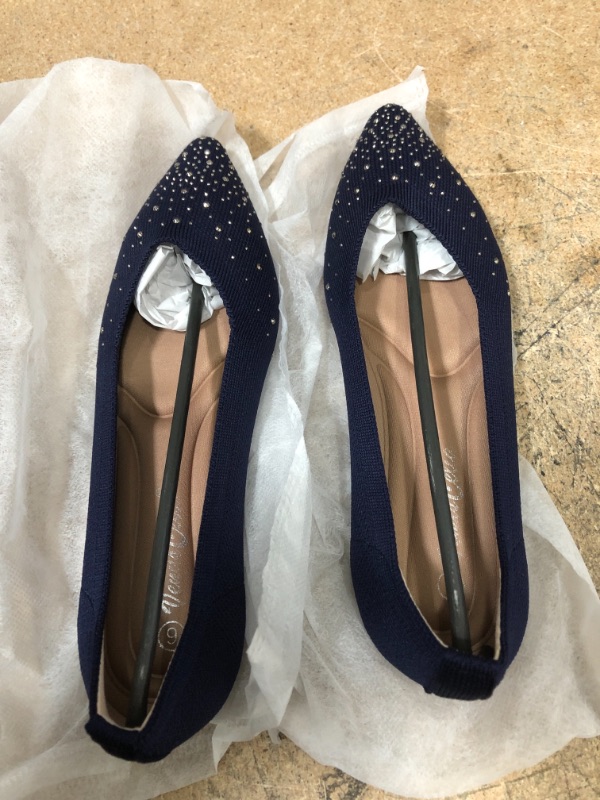 Photo 2 of VenusCelia Women's Dextrous Rhinestone Flat Shoe (6 Size, US, Navy)