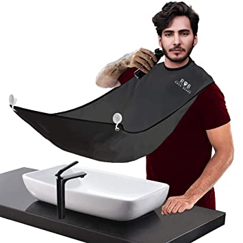 Photo 1 of ROCK BEARD Beard Apron Cape for Men Trimming and Shaving, Waterproof and Non-Stick Beard Clippings Catcher Bib with 4 Suction Cups