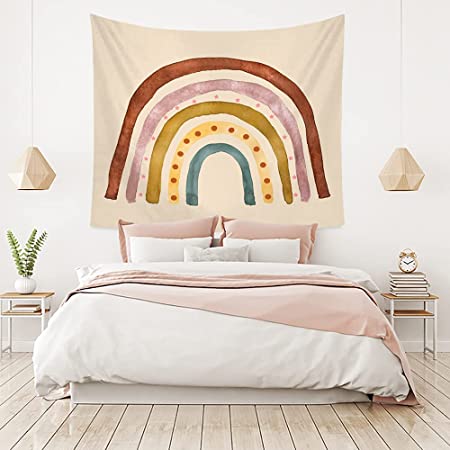 Photo 1 of YANR Rainbow Boho Tapestry Wall Decor Retro Rainbow Decor Hippie Wall Tapestry For Bedroom Aesthetic Room Decor For Teen Girls Nursery Dorm, 51 x 59 inch (4 Packs) 