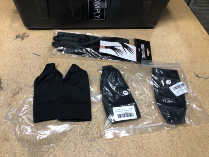 Photo 1 of Bundle of 4 Gloves 
3 Pairs Of Black Compression Gloves Large, Childs Black Creepy Gloves 