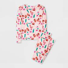 Photo 1 of 12 packs of Girls' 2pc Snuggly Soft Festive Icons Print Pajama Set, size 10 - Cat & Jack™ Pink

