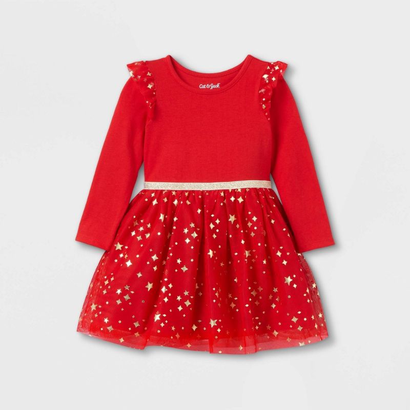 Photo 1 of 12 pack of Toddler Girls' Glitter Holiday Long Sleeve Tutu Dress, Size 2T - Cat & Jack™
