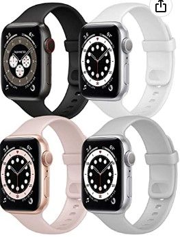 Photo 1 of Hotflow 4 Pack Compatible with Apple Watch Band 41mm 45mm 44mm 40mm 42mm 38mm for Women Men,Soft Silicone Sport Replacement Strap for iWatch Series 7 SE 6 5 4 3 2 1