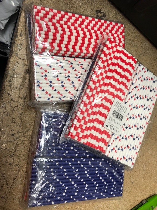 Photo 2 of 150 Pack Disposable 4th of July Paper Straws, Red, White, and Blue American Flag Design for Patriotic Party Supplies, Memorial Day, Veterans (7.75 In)
3 BUNDLES