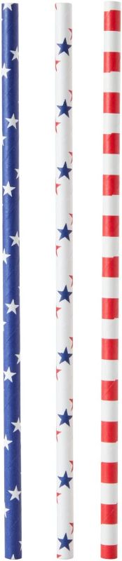 Photo 1 of 150 Pack Disposable 4th of July Paper Straws, Red, White, and Blue American Flag Design for Patriotic Party Supplies, Memorial Day, Veterans (7.75 In)
3 BUNDLES