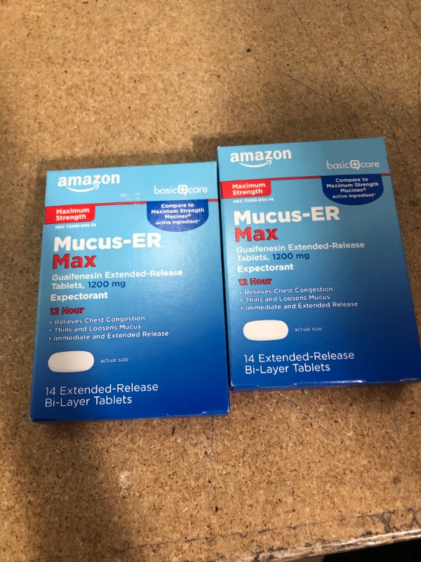 Photo 3 of *** NO REFUNDS/ NO RETURNS***  ** BEST BY 10/22***

Amazon Basic Care Maximum Strength Chest Congestion and Mucus Relief, Guaifenesin Extended-Release Tablets, 1200 mg Caplet 14 Count (2 pack)
