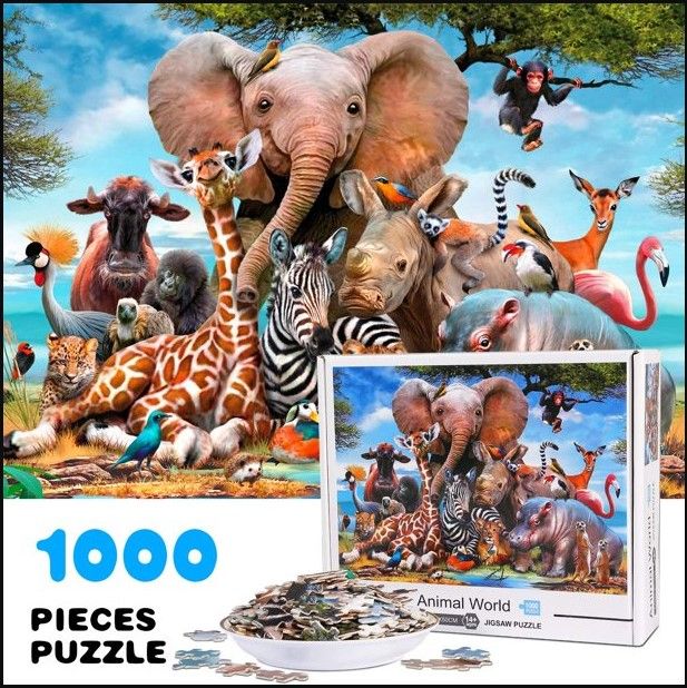 Photo 1 of ** SETS OF 2 **
Jigsaw Puzzles for Adults Kids, 1000 Pieces Animal World Puzzles with Poster, Grown up Puzzles Educational Games Toys Gift
70CM X 50 CM