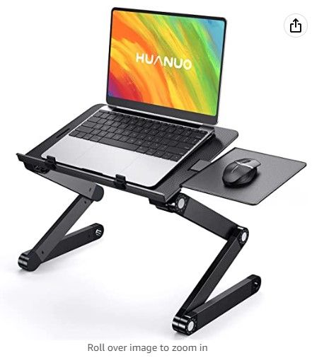 Photo 1 of  Adjustable Laptop Stand, Laptop Desk for up to 15.6" Laptops, Portable Laptop Table Stand with 2 Strengthened CPU Fans, Detachable Mouse Pad, Ergonomic Lap Desk, TV Bed Tray, Standing Desk