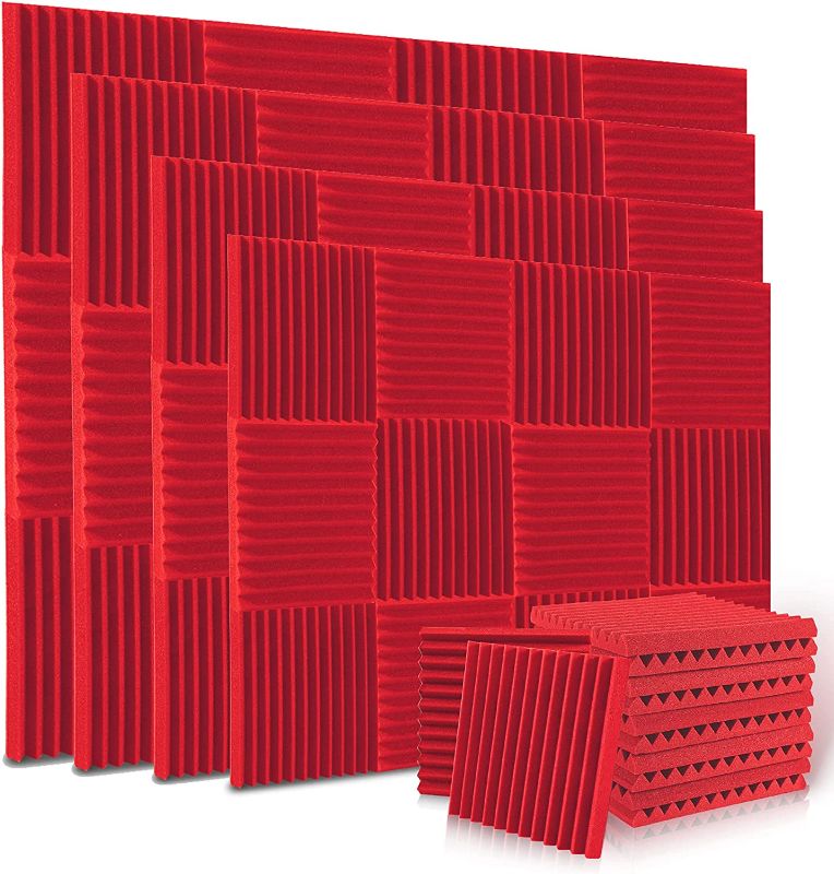 Photo 1 of 48 Pack Acoustic Panels, ALPOWL Acoustic Foam Panels 1" X 12" X 12" Inches, Soundproof Wall Panels with Fire and Sound Insulation Effect, Soundproof Wedges for Studios, Homes, Office (Red)
