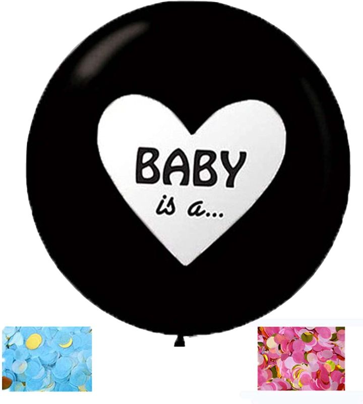 Photo 1 of 4 OF- Gender Reveal Balloon, 2Pack 36 Inch Jumbo Black Balloons with Pink and Blue Confetti, "Baby is a" Balloon for Baby Gender Reveal Ideas (BABY IS A ...)
